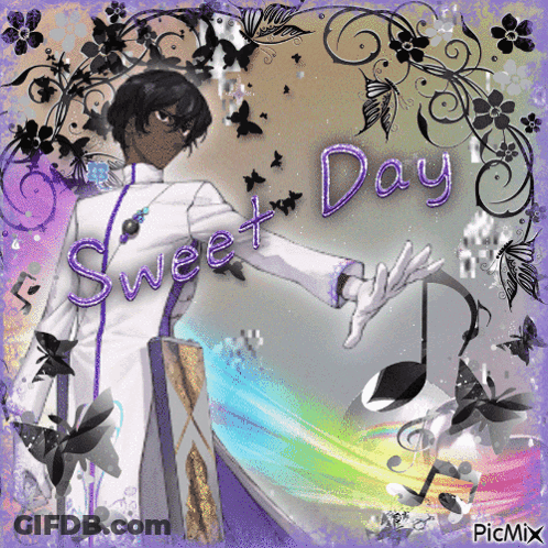 A Picture Of A Man With The Word Sweet Day Written On It GIF