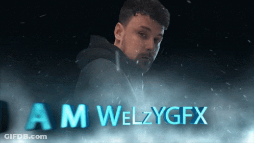 A Picture Of A Man With The Words " Am Welzygfx " Below Him GIF