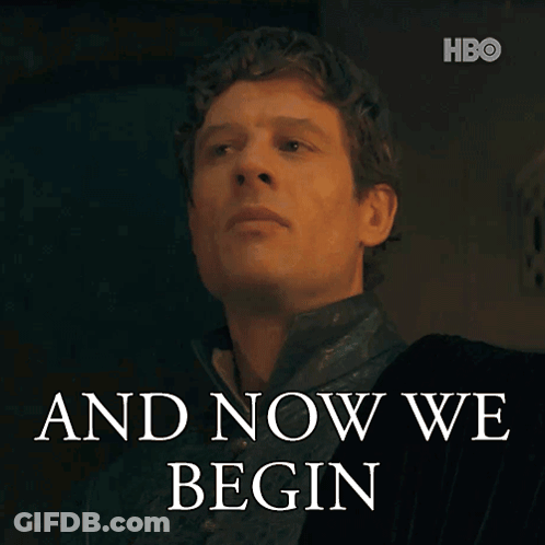 A Picture Of A Man With The Words And Now We Begin On It GIF