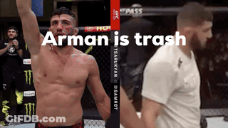 A Picture Of A Man With The Words Arman Is Trash GIF