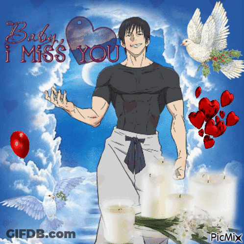 A Picture Of A Man With The Words Baby I Miss You Written On It GIF