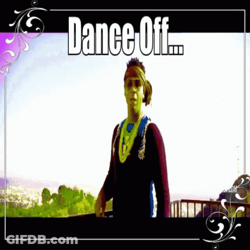 A Picture Of A Man With The Words Dance Off Written On It GIF