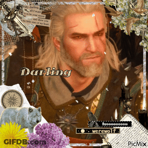 A Picture Of A Man With The Words Darling Written On It GIF
