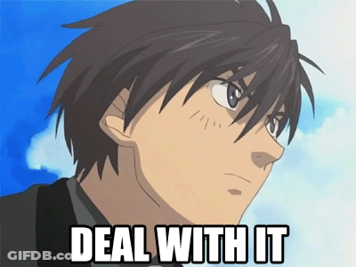 A Picture Of A Man With The Words Deal With It Written Below Him GIF