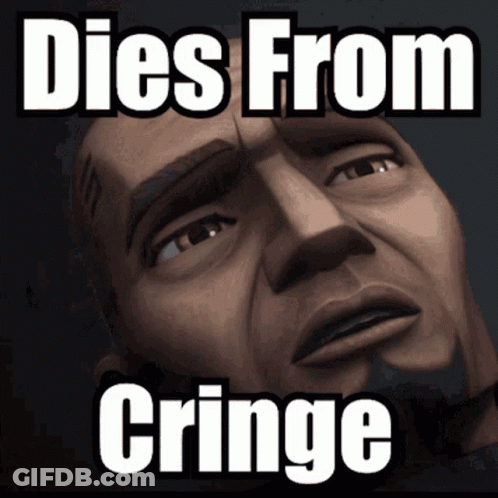 A Picture Of A Man With The Words Dies From Cringe Above Him GIF