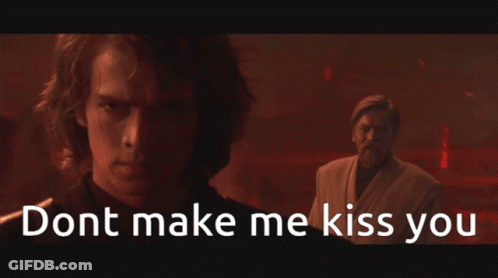 A Picture Of A Man With The Words " Dont Make Me Kiss You " GIF