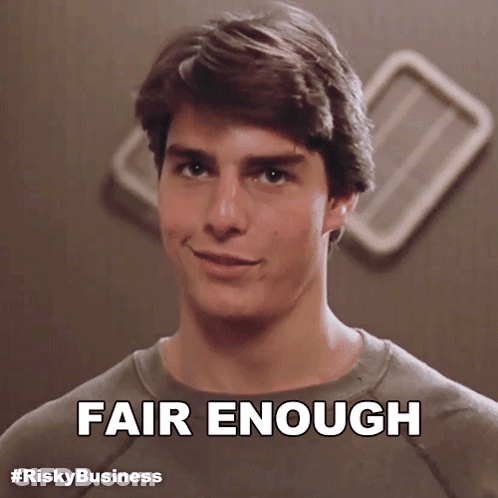 A Picture Of A Man With The Words Fair Enough Above Him GIF