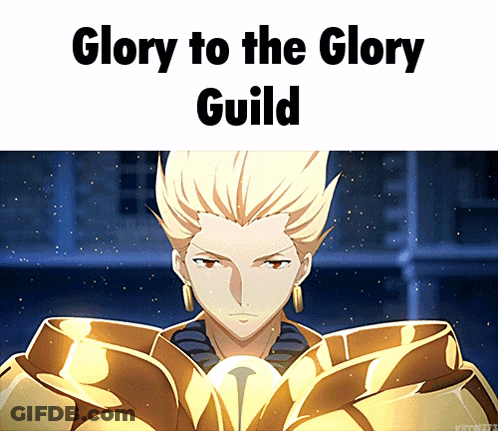 A Picture Of A Man With The Words Glory To The Glory Guild On It GIF