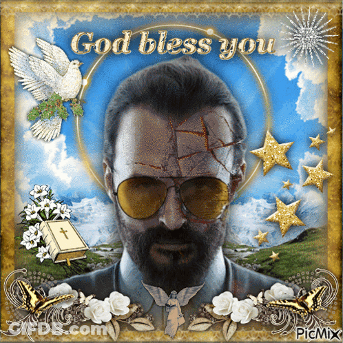 A Picture Of A Man With The Words God Bless You GIF
