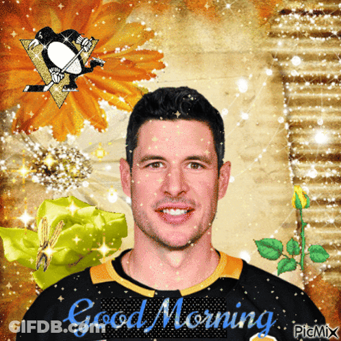 A Picture Of A Man With The Words " Good Morning " On The Bottom GIF