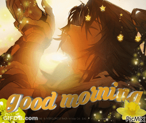 A Picture Of A Man With The Words Good Morning Written On It GIF