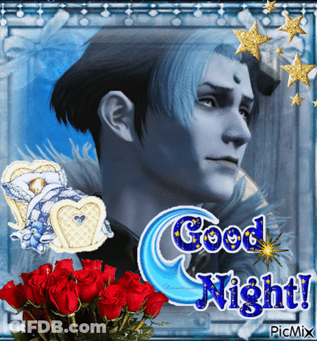 A Picture Of A Man With The Words " Good Night " On It GIF