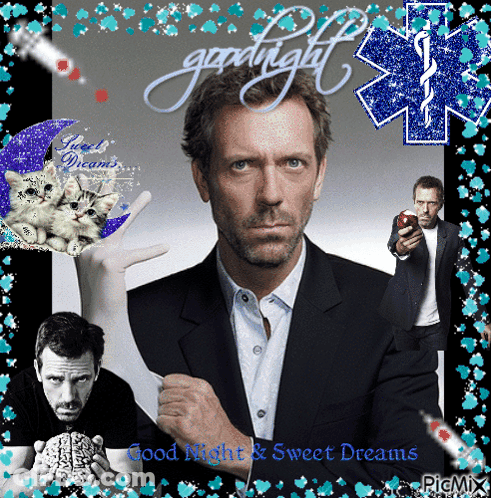 A Picture Of A Man With The Words Good Night & Sweet Dreams On It GIF