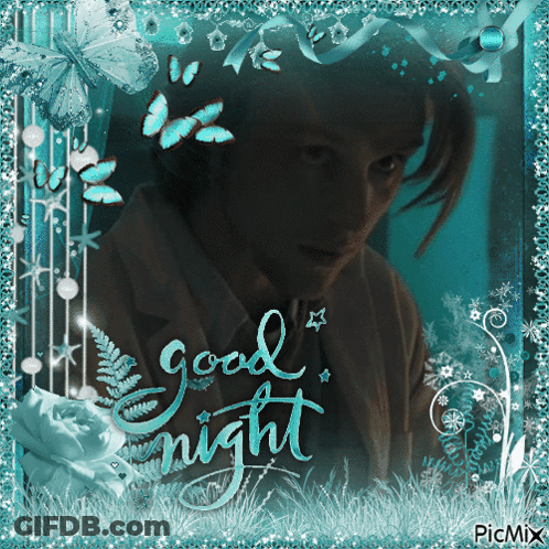 A Picture Of A Man With The Words " Good Night " Written On It GIF