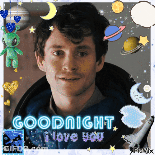 A Picture Of A Man With The Words Goodnight I Love You On It GIF