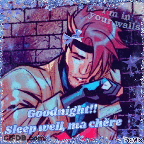 A Picture Of A Man With The Words " Goodnight Sleep Well Ma Chere " On It GIF
