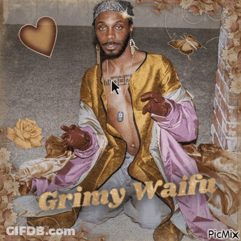 A Picture Of A Man With The Words Grimy Waifu Written On The Bottom GIF