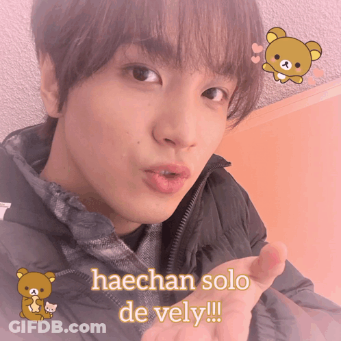 A Picture Of A Man With The Words Haechan Solo De Vely Written On It GIF