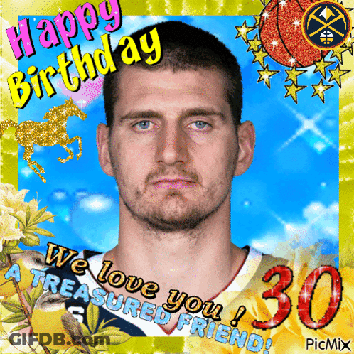 A Picture Of A Man With The Words Happy Birthday We Love You Treasured Friend On It GIF