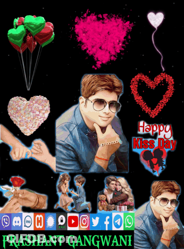 A Picture Of A Man With The Words Happy Kiss Day At The Bottom GIF