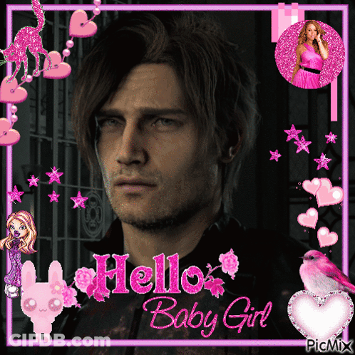 A Picture Of A Man With The Words Hello Baby Girl On The Bottom GIF