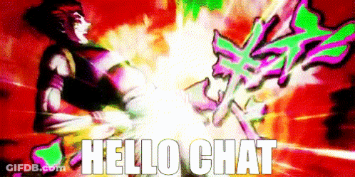 A Picture Of A Man With The Words Hello Chat Written On It GIF