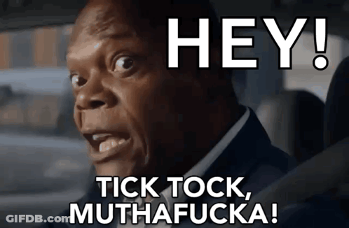 A Picture Of A Man With The Words Hey Tick Tock Muthafucka On It GIF