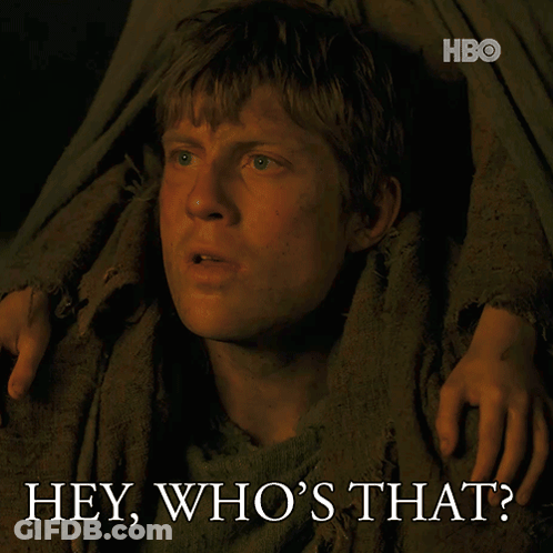 A Picture Of A Man With The Words Hey Who 'S That Above Him GIF