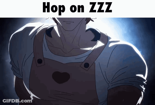 A Picture Of A Man With The Words Hop On Zzz Written Above Him GIF