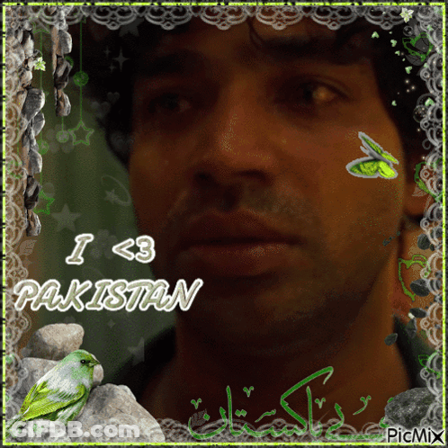 A Picture Of A Man With The Words I < 3 Pakistan On The Bottom GIF