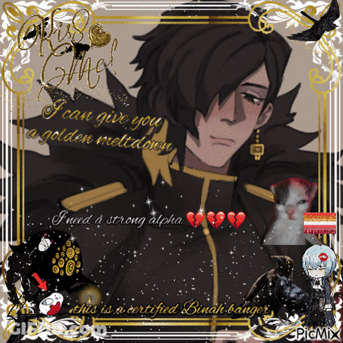 A Picture Of A Man With The Words " I Can Give You A Golden Meltdown " Written On It GIF