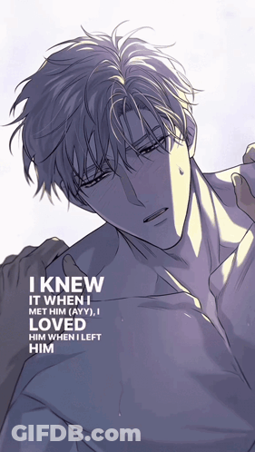 A Picture Of A Man With The Words I Knew It When I Met Him On It GIF