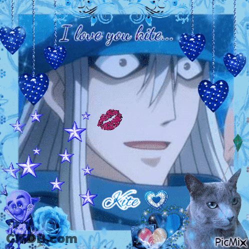 A Picture Of A Man With The Words I Love You Kite Written On It GIF