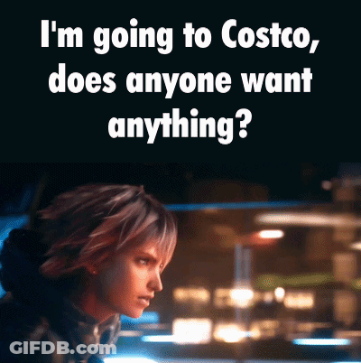 A Picture Of A Man With The Words " I 'M Going To Costco Does Anyone Want Anything " GIF