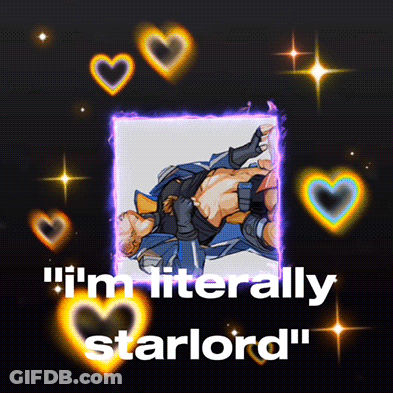 A Picture Of A Man With The Words " I 'M Literally Starlord " GIF