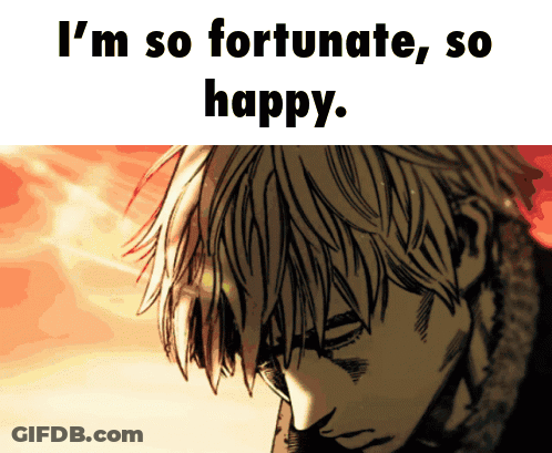 A Picture Of A Man With The Words " I 'M So Fortunate So Happy " Below It GIF