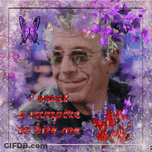 A Picture Of A Man With The Words I Want A Vampire To Bite Me On It GIF