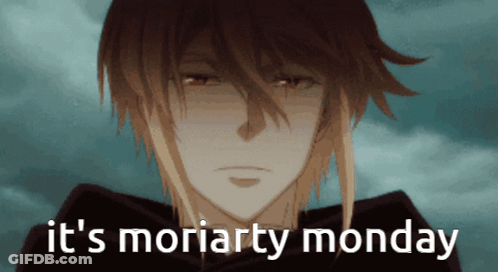 A Picture Of A Man With The Words It 'S Moriarty Monday On It GIF