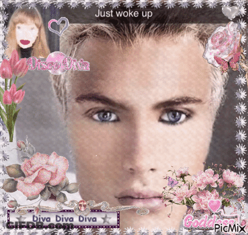 A Picture Of A Man With The Words Just Woke Up Above It GIF