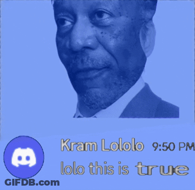 A Picture Of A Man With The Words Kram Lololo Lolo This Is True Written Below It GIF