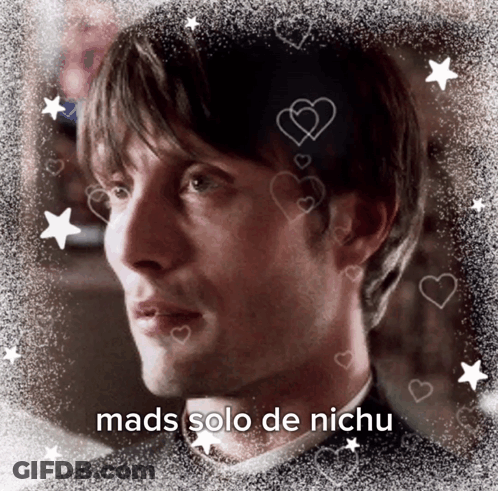A Picture Of A Man With The Words Mads Solo De Nichu On The Bottom GIF