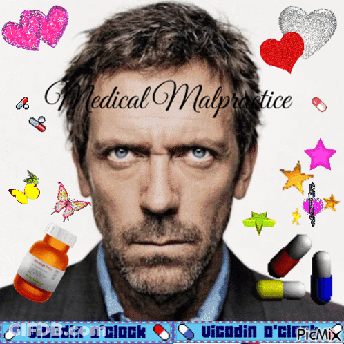A Picture Of A Man With The Words Medical Malpractice Written Above Him GIF