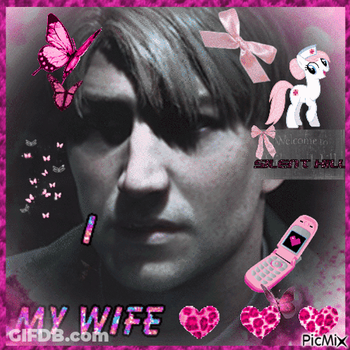 A Picture Of A Man With The Words My Wife Written On It GIF