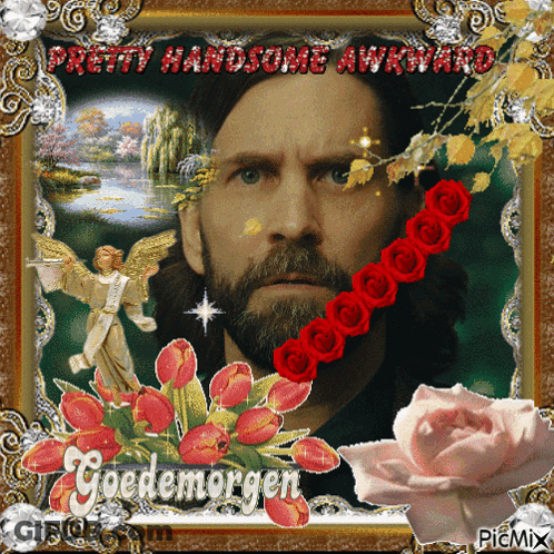 A Picture Of A Man With The Words Pretty Handsome Awkward On The Bottom GIF