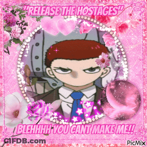A Picture Of A Man With The Words " Release The Hostages " GIF