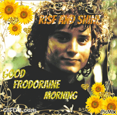 A Picture Of A Man With The Words Rise And Shine Good Frodolaine Morning GIF