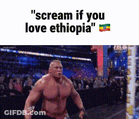 A Picture Of A Man With The Words " Scream If You Love Ethiopia " On The Bottom GIF