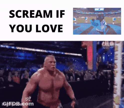 A Picture Of A Man With The Words " Scream If You Love " On It GIF