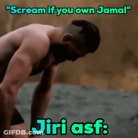 A Picture Of A Man With The Words " Scream If You Own Jamal " On It GIF