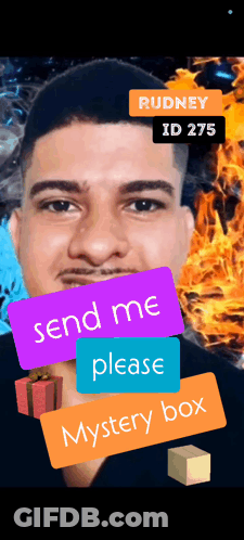 A Picture Of A Man With The Words Send Me Please Mystery Box On It GIF